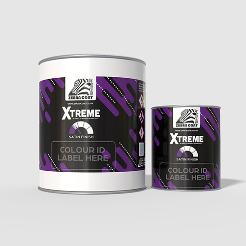 Two size paint cans with Zebra Coat Extreme Labels. Zebra Coat Extreme is a 2k upvc coating which can be colour matches to most colours in the spectrum.